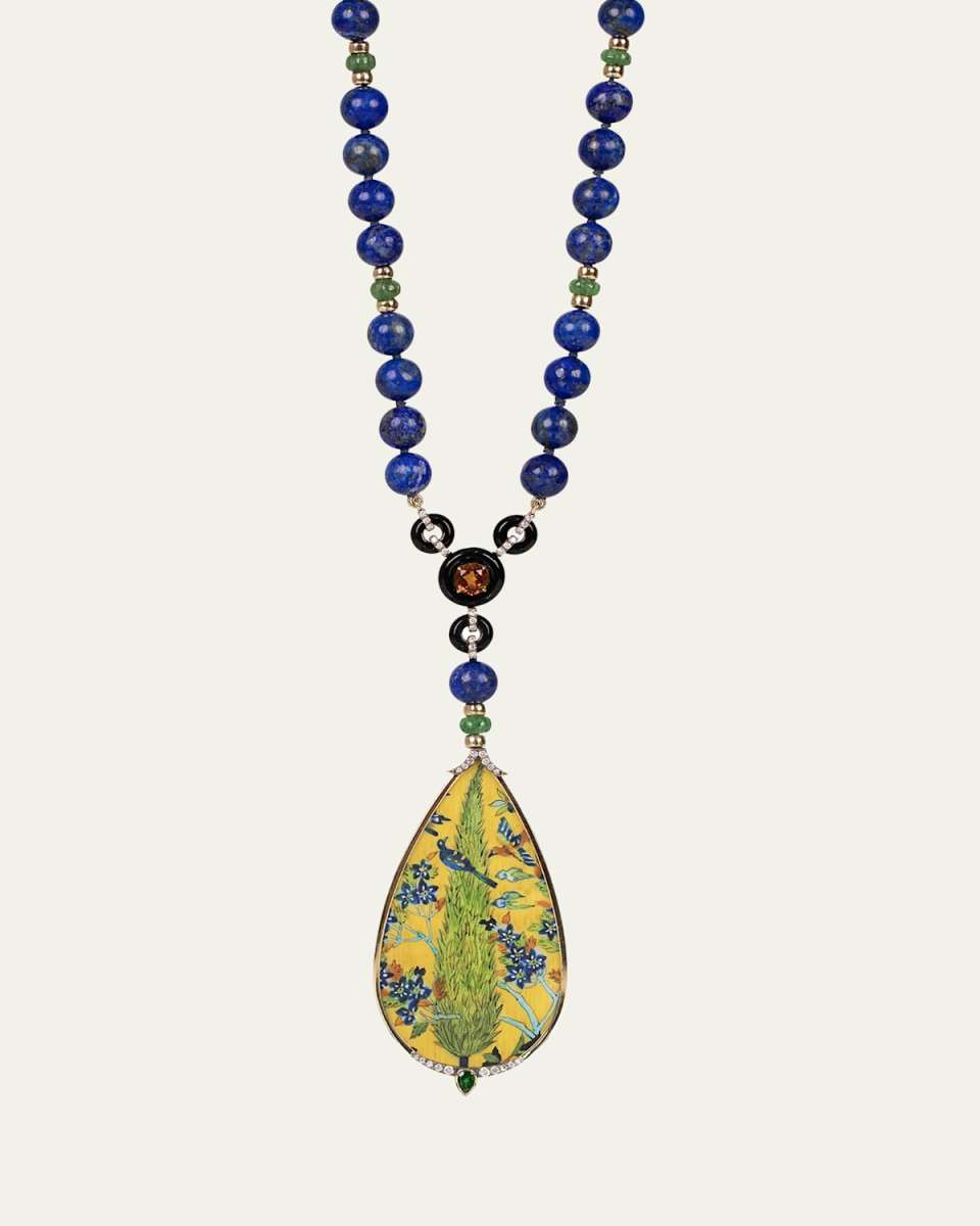Mini Painting Pendant Necklace with Diamonds, Citrine, Lapis and Onyx